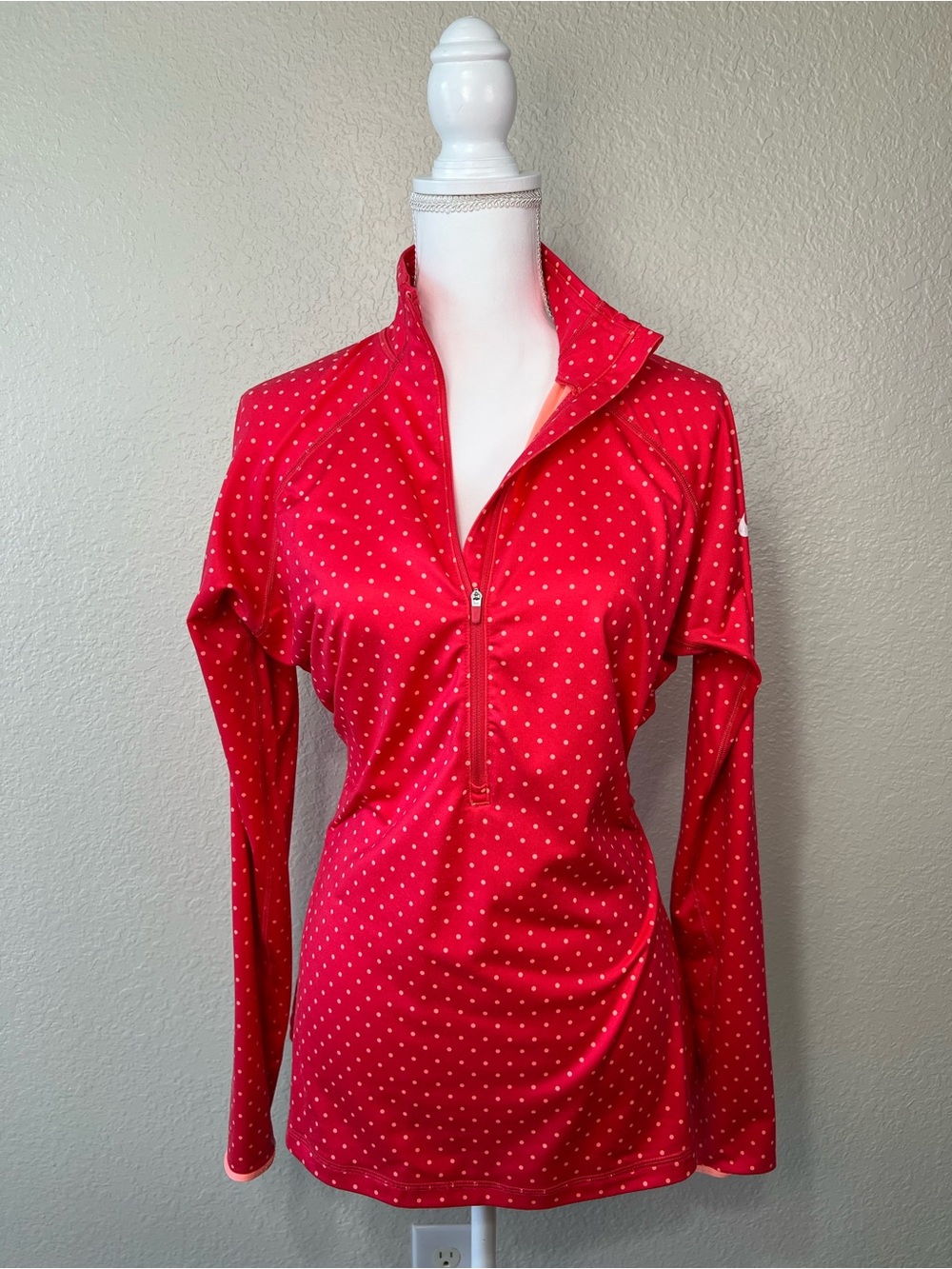 Nike Performance Fleece Women’s Quarter Zip Size Large Pink Polka Dot Activewear